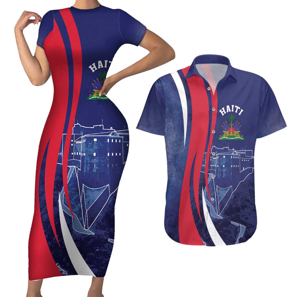 Personalized Haiti Citadelle Laferrière Couples Matching Short Sleeve Bodycon Dress and Hawaiian Shirt Grunge Style