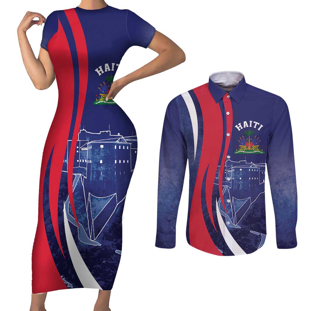 Personalized Haiti Citadelle Laferrière Couples Matching Short Sleeve Bodycon Dress and Long Sleeve Button Shirt Grunge Style