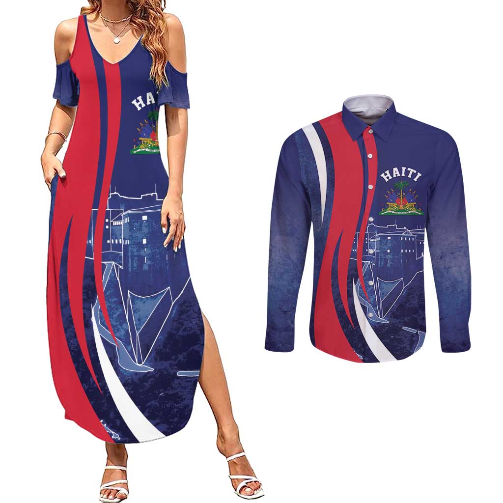 Personalized Haiti Citadelle Laferrière Couples Matching Summer Maxi Dress and Long Sleeve Button Shirt Grunge Style
