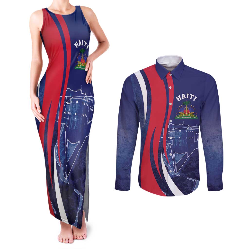 Personalized Haiti Citadelle Laferrière Couples Matching Tank Maxi Dress and Long Sleeve Button Shirt Grunge Style
