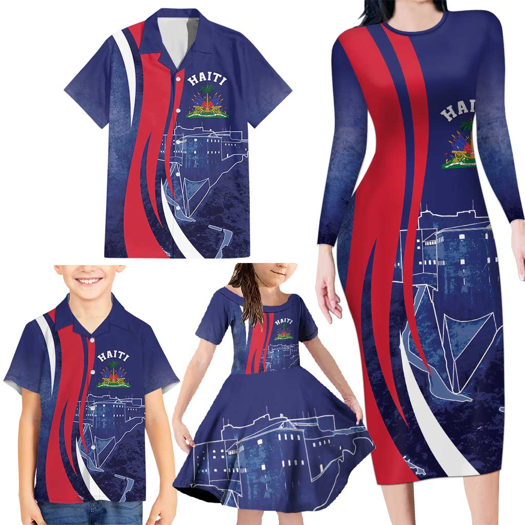 Personalized Haiti Citadelle Laferrière Family Matching Long Sleeve Bodycon Dress and Hawaiian Shirt Grunge Style