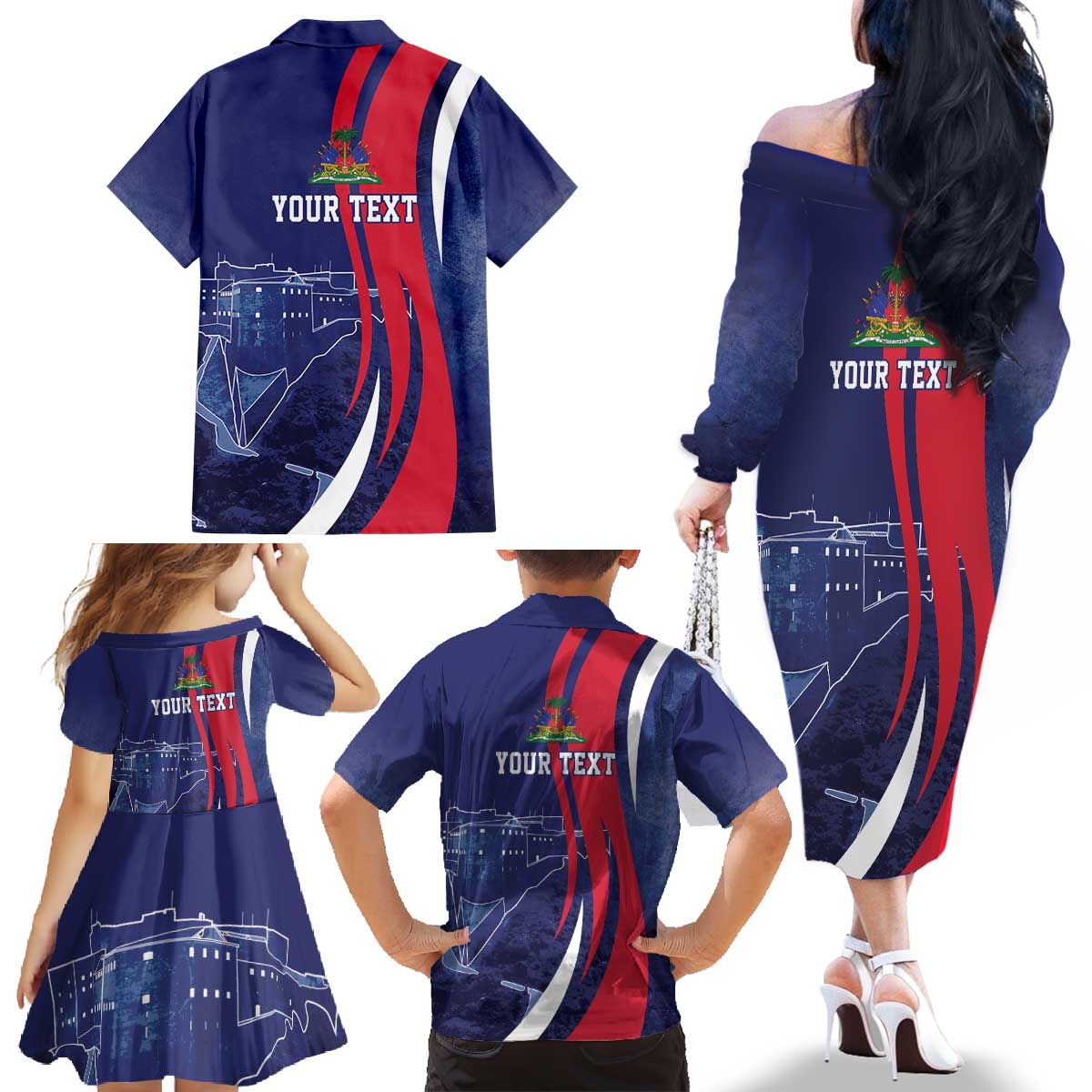 Personalized Haiti Citadelle Laferrière Family Matching Off The Shoulder Long Sleeve Dress and Hawaiian Shirt Grunge Style