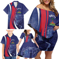Personalized Haiti Citadelle Laferrière Family Matching Off Shoulder Short Dress and Hawaiian Shirt Grunge Style