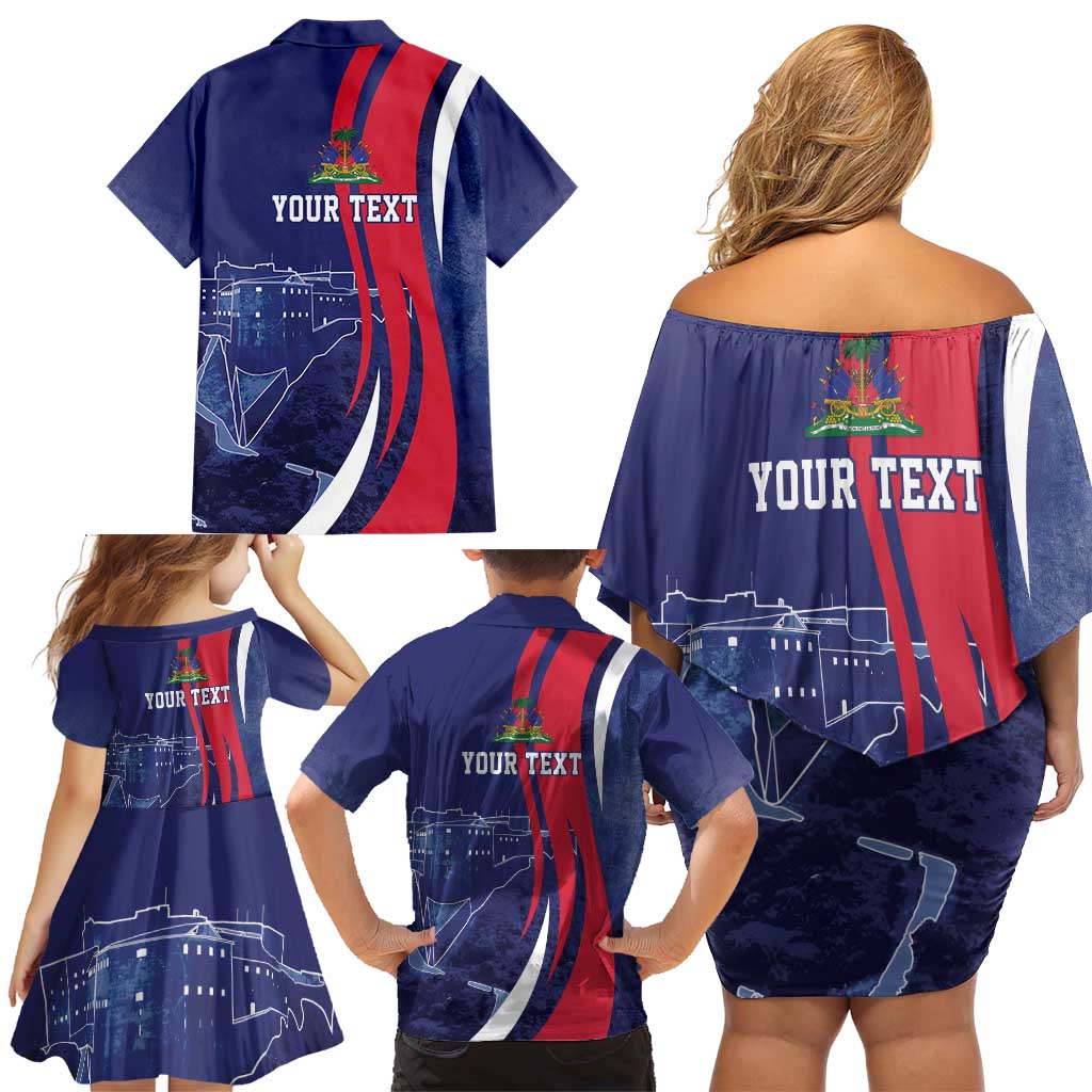 Personalized Haiti Citadelle Laferrière Family Matching Off Shoulder Short Dress and Hawaiian Shirt Grunge Style