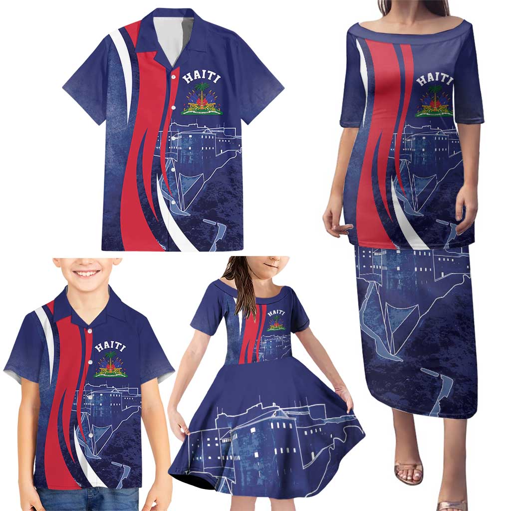 Personalized Haiti Citadelle Laferrière Family Matching Puletasi and Hawaiian Shirt Grunge Style