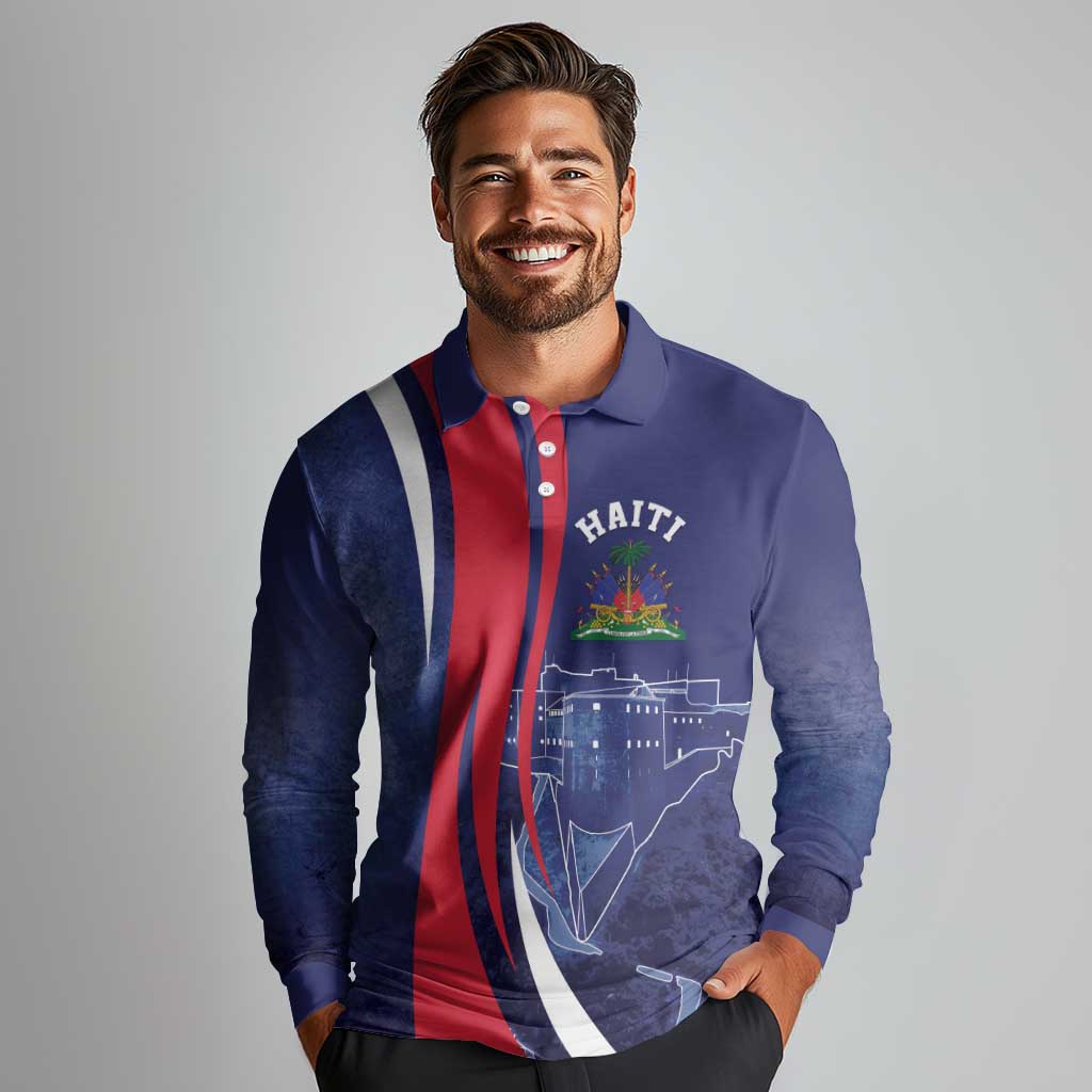 Personalized Haiti Citadelle Laferrière Long Sleeve Polo Shirt Grunge Style
