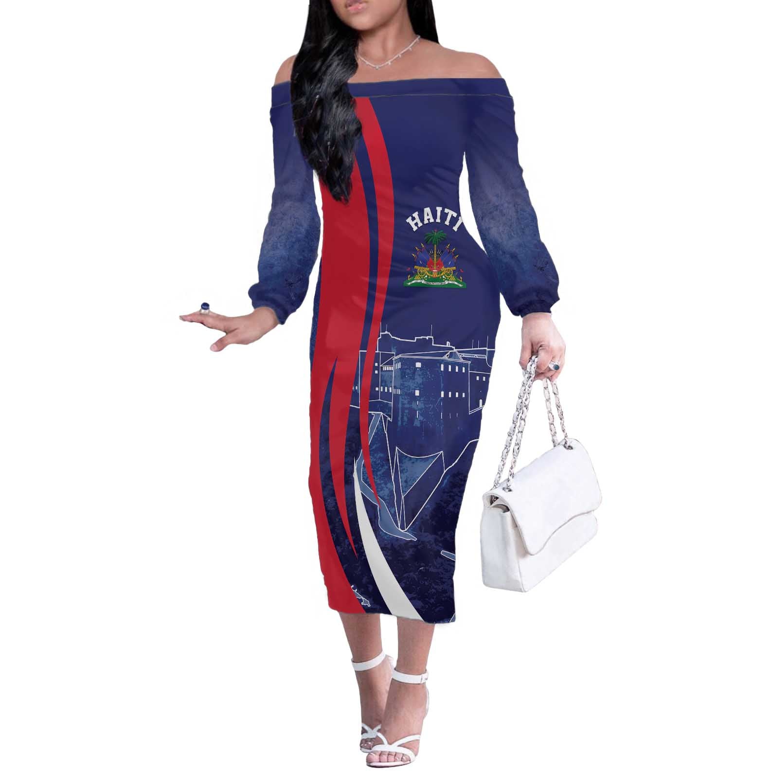 Personalized Haiti Citadelle Laferrière Off The Shoulder Long Sleeve Dress Grunge Style