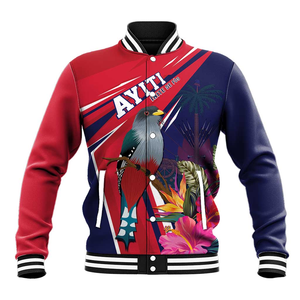 Haiti Personalized Baseball Jacket Hispaniolan Trogon Tropical Vibes