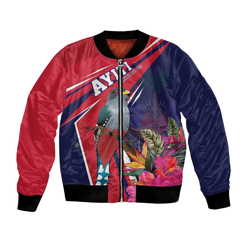 Haiti Personalized Bomber Jacket Hispaniolan Trogon Tropical Vibes