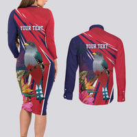 Haiti Personalized Couples Matching Long Sleeve Bodycon Dress and Long Sleeve Button Shirt Hispaniolan Trogon Tropical Vibes