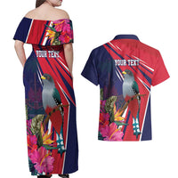 Haiti Personalized Couples Matching Off Shoulder Maxi Dress and Hawaiian Shirt Hispaniolan Trogon Tropical Vibes