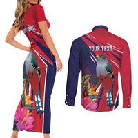 Haiti Personalized Couples Matching Short Sleeve Bodycon Dress and Long Sleeve Button Shirt Hispaniolan Trogon Tropical Vibes