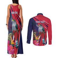 Haiti Personalized Couples Matching Tank Maxi Dress and Long Sleeve Button Shirt Hispaniolan Trogon Tropical Vibes