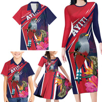 Haiti Personalized Family Matching Long Sleeve Bodycon Dress and Hawaiian Shirt Hispaniolan Trogon Tropical Vibes