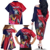 Haiti Personalized Family Matching Off The Shoulder Long Sleeve Dress and Hawaiian Shirt Hispaniolan Trogon Tropical Vibes