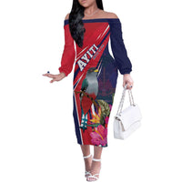 Haiti Personalized Family Matching Off The Shoulder Long Sleeve Dress and Hawaiian Shirt Hispaniolan Trogon Tropical Vibes