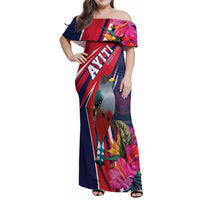 Haiti Personalized Family Matching Off Shoulder Maxi Dress and Hawaiian Shirt Hispaniolan Trogon Tropical Vibes