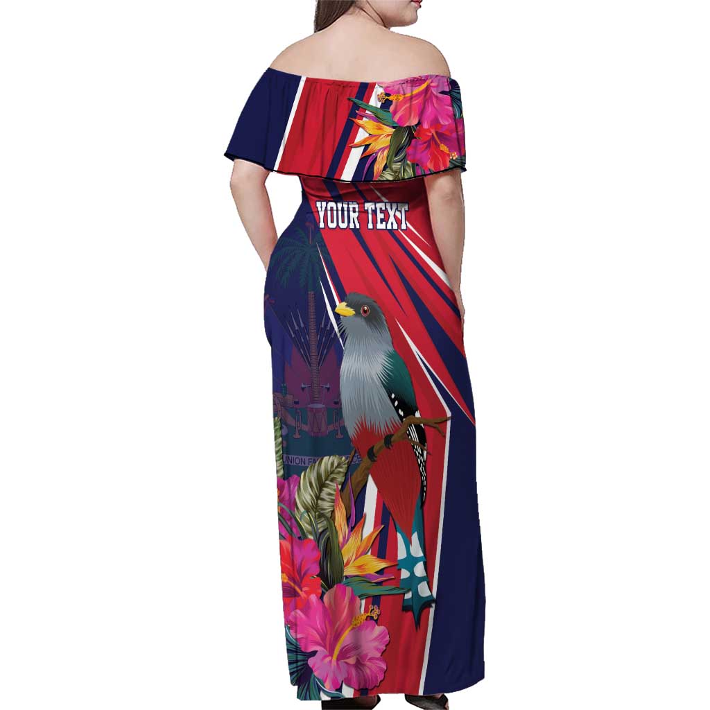 Haiti Personalized Family Matching Off Shoulder Maxi Dress and Hawaiian Shirt Hispaniolan Trogon Tropical Vibes