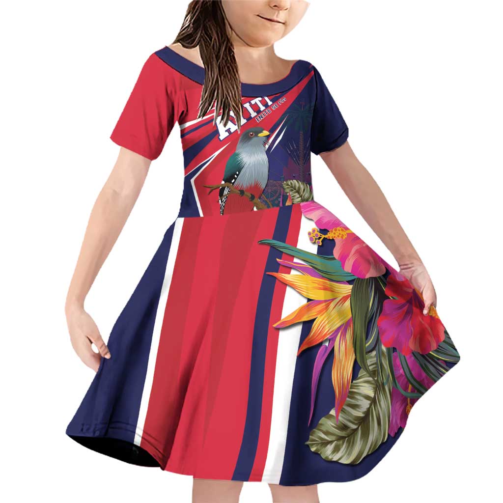 Haiti Personalized Family Matching Off Shoulder Short Dress and Hawaiian Shirt Hispaniolan Trogon Tropical Vibes