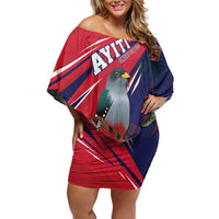 Haiti Personalized Family Matching Off Shoulder Short Dress and Hawaiian Shirt Hispaniolan Trogon Tropical Vibes