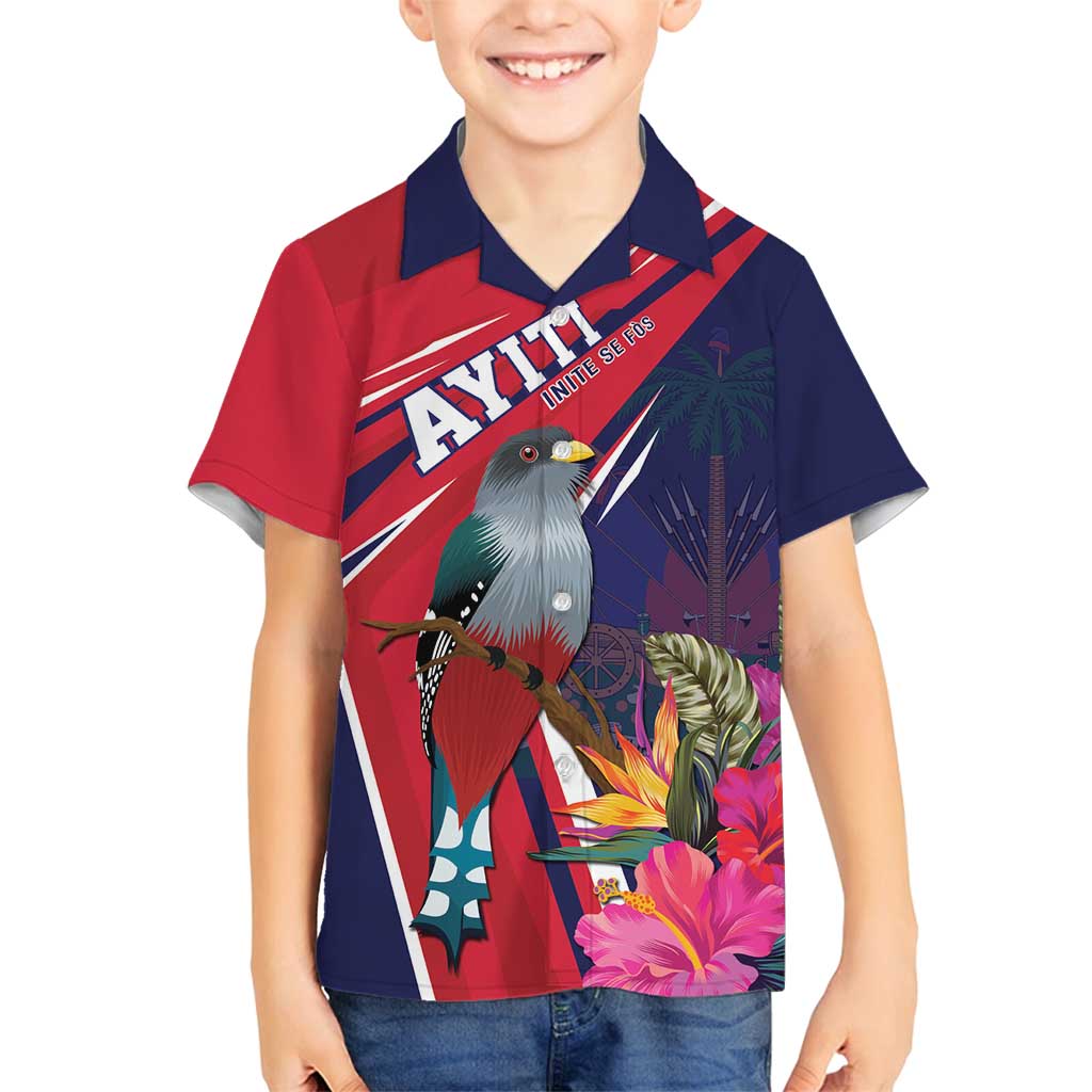 Haiti Personalized Family Matching Off Shoulder Short Dress and Hawaiian Shirt Hispaniolan Trogon Tropical Vibes