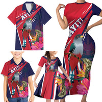 Haiti Personalized Family Matching Short Sleeve Bodycon Dress and Hawaiian Shirt Hispaniolan Trogon Tropical Vibes