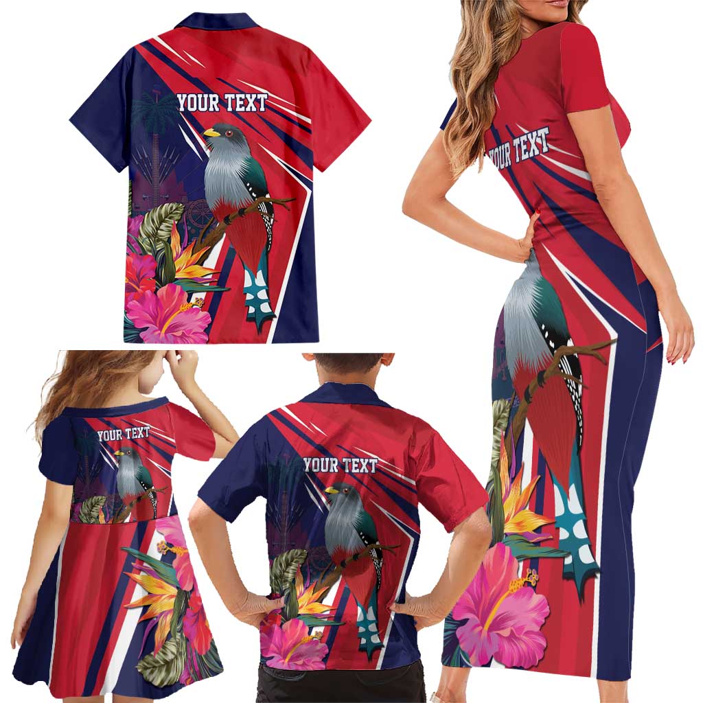 Haiti Personalized Family Matching Short Sleeve Bodycon Dress and Hawaiian Shirt Hispaniolan Trogon Tropical Vibes