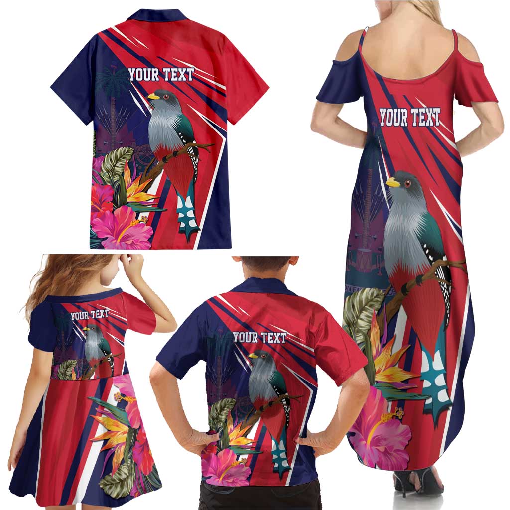 Haiti Personalized Family Matching Summer Maxi Dress and Hawaiian Shirt Hispaniolan Trogon Tropical Vibes