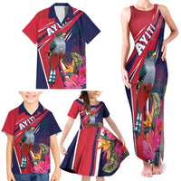Haiti Personalized Family Matching Tank Maxi Dress and Hawaiian Shirt Hispaniolan Trogon Tropical Vibes