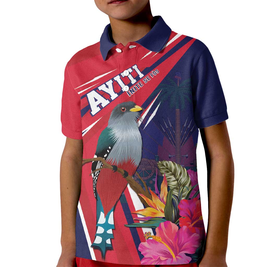 Haiti Personalized Kid Polo Shirt Hispaniolan Trogon Tropical Vibes