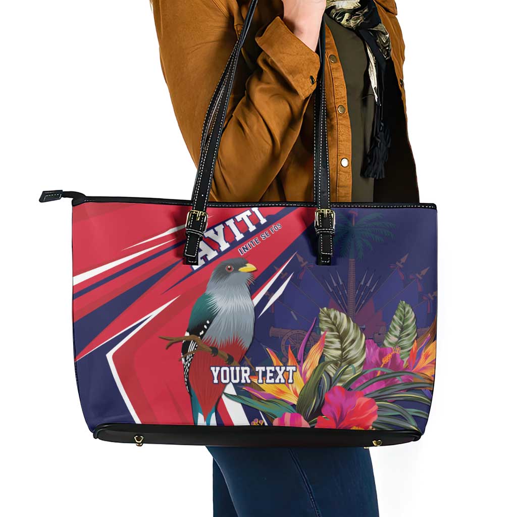 Haiti Personalized Leather Tote Bag Hispaniolan Trogon Tropical Vibes