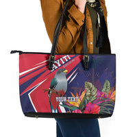 Haiti Personalized Leather Tote Bag Hispaniolan Trogon Tropical Vibes