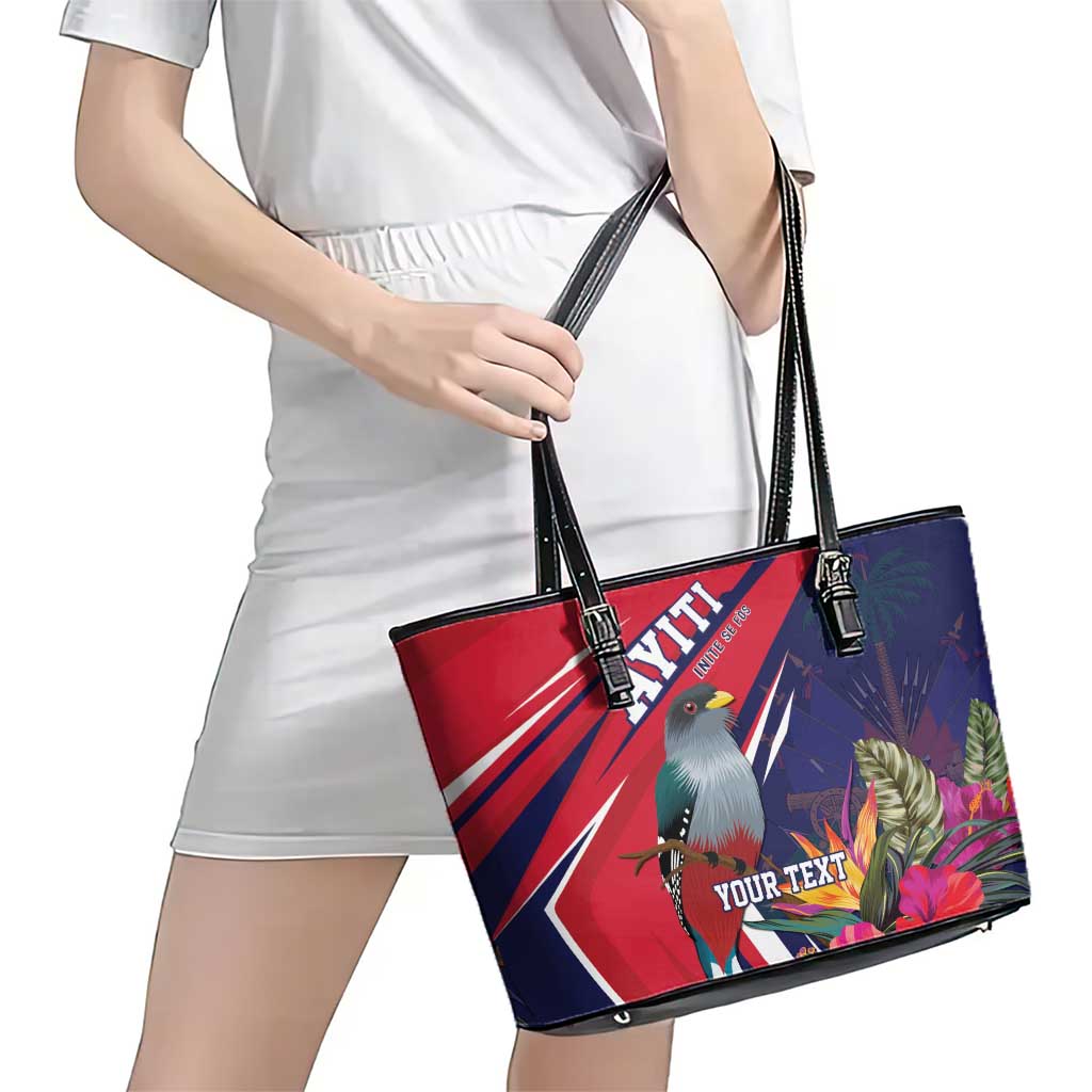 Haiti Personalized Leather Tote Bag Hispaniolan Trogon Tropical Vibes