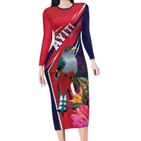 Haiti Personalized Long Sleeve Bodycon Dress Hispaniolan Trogon Tropical Vibes