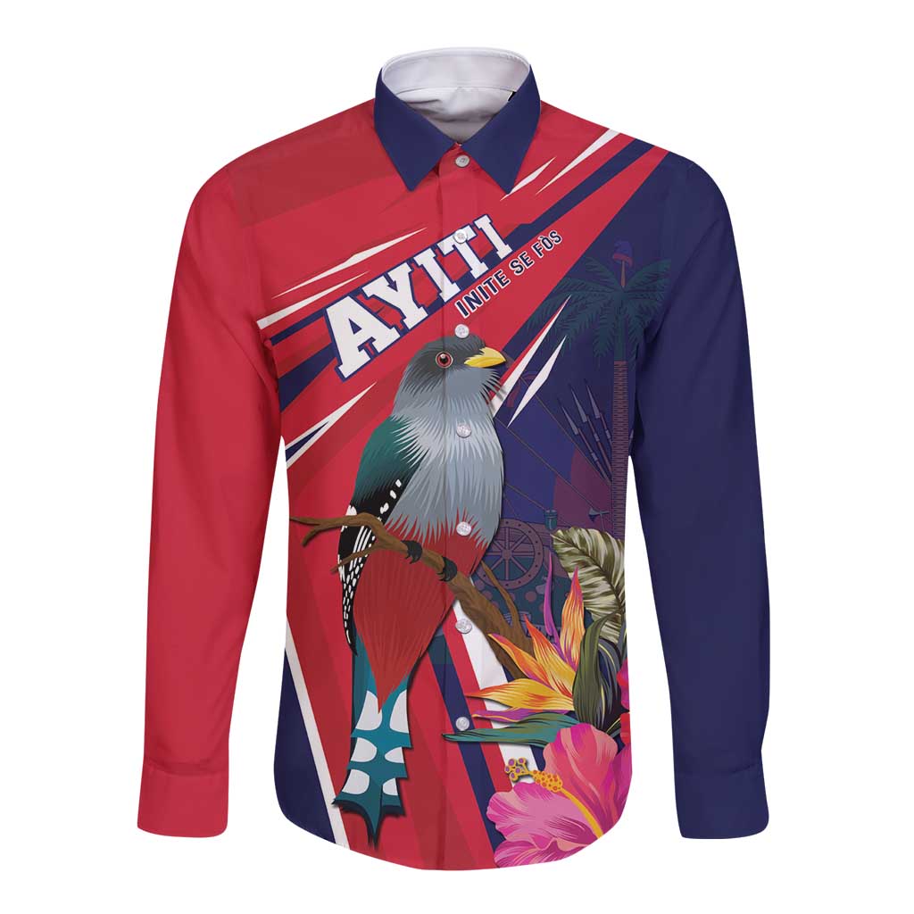 Haiti Personalized Long Sleeve Button Shirt Hispaniolan Trogon Tropical Vibes