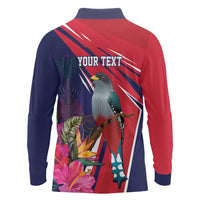 Haiti Personalized Long Sleeve Polo Shirt Hispaniolan Trogon Tropical Vibes