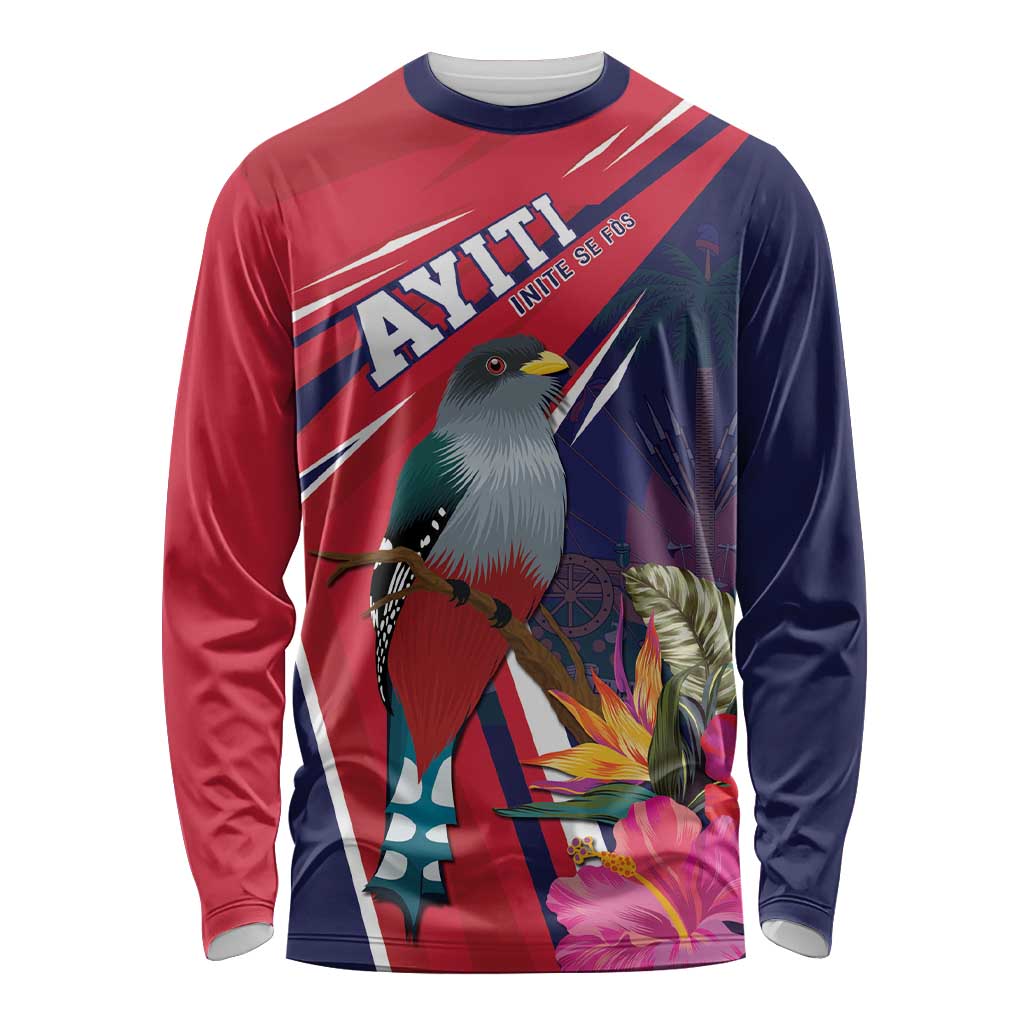Haiti Personalized Long Sleeve Shirt Hispaniolan Trogon Tropical Vibes