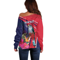Haiti Personalized Off Shoulder Sweater Hispaniolan Trogon Tropical Vibes
