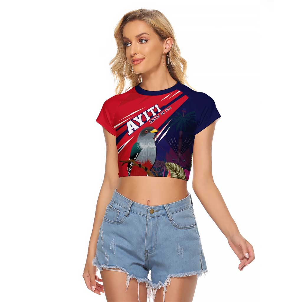 Haiti Personalized Raglan Cropped T Shirt Hispaniolan Trogon Tropical Vibes