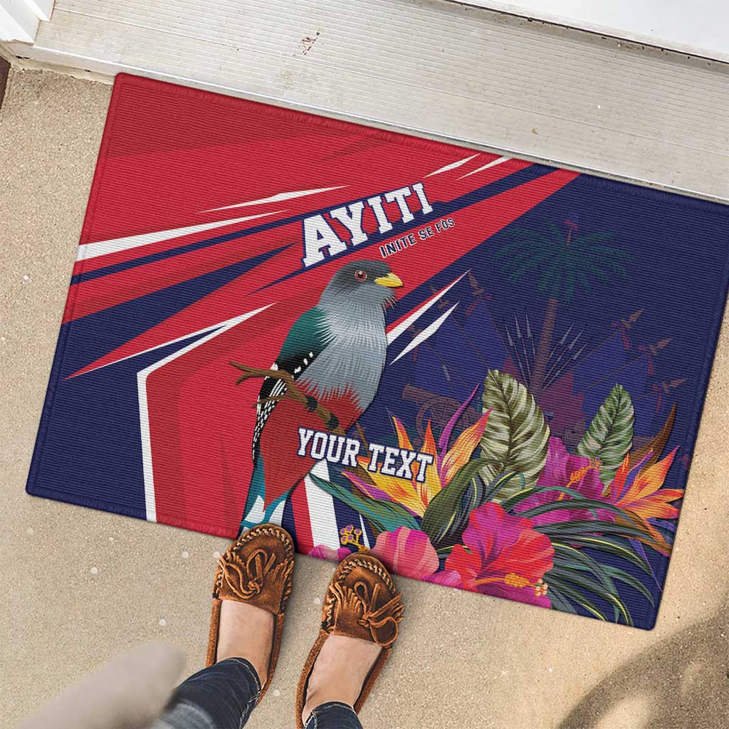 Haiti Personalized Rubber Doormat Hispaniolan Trogon Tropical Vibes