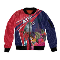 Haiti Personalized Sleeve Zip Bomber Jacket Hispaniolan Trogon Tropical Vibes