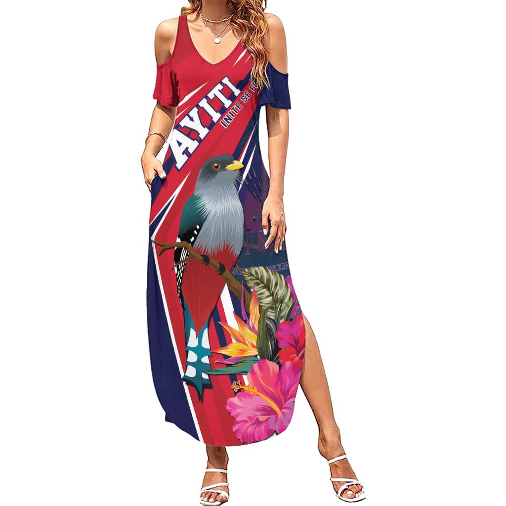 Haiti Personalized Summer Maxi Dress Hispaniolan Trogon Tropical Vibes