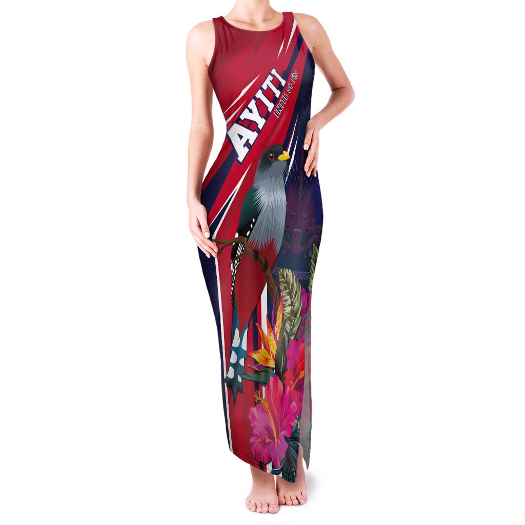 Haiti Personalized Tank Maxi Dress Hispaniolan Trogon Tropical Vibes