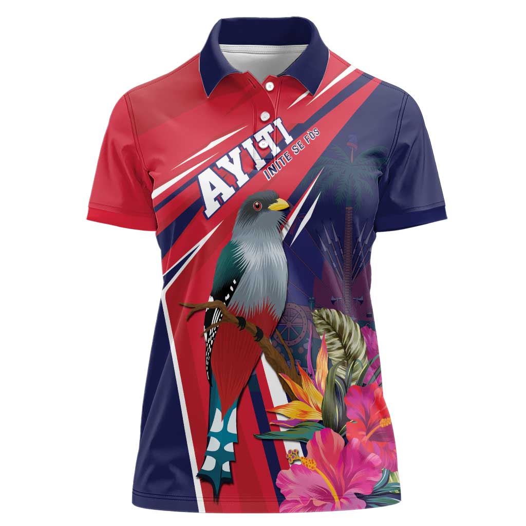 Haiti Personalized Women Polo Shirt Hispaniolan Trogon Tropical Vibes