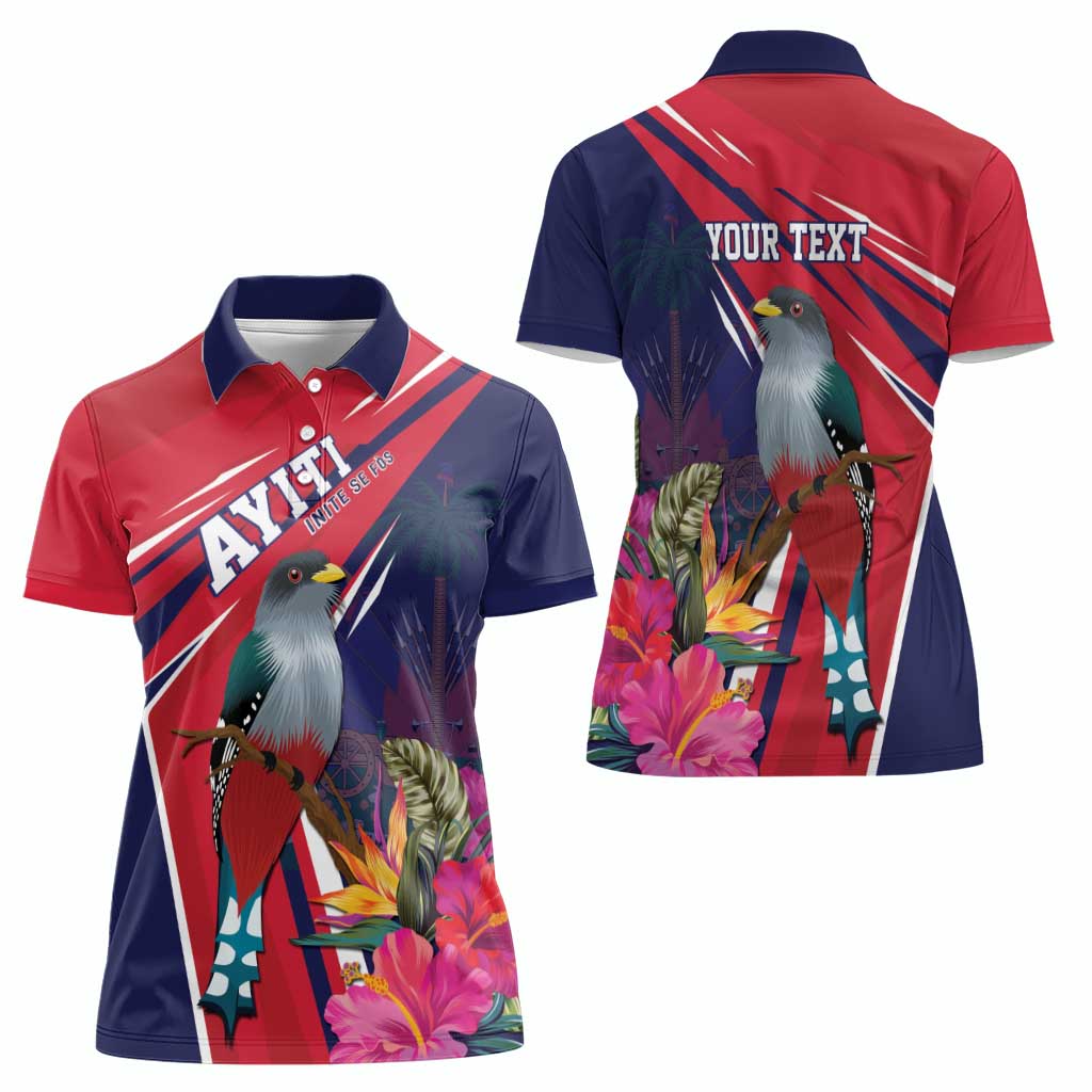 Haiti Personalized Women Polo Shirt Hispaniolan Trogon Tropical Vibes