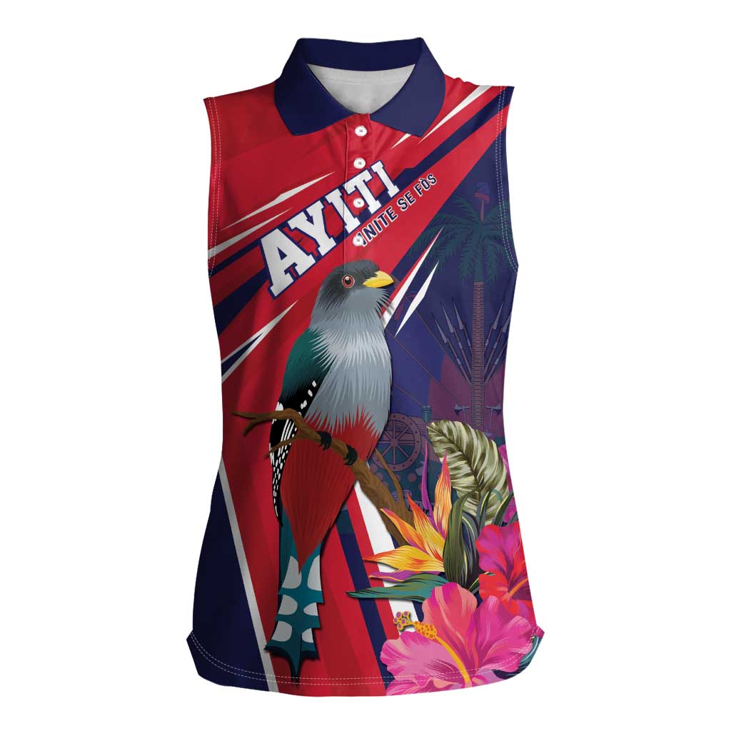 Haiti Personalized Women Sleeveless Polo Shirt Hispaniolan Trogon Tropical Vibes