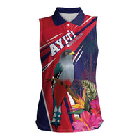 Haiti Personalized Women Sleeveless Polo Shirt Hispaniolan Trogon Tropical Vibes