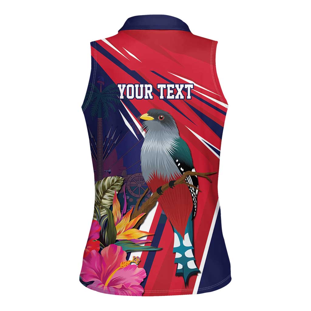 Haiti Personalized Women Sleeveless Polo Shirt Hispaniolan Trogon Tropical Vibes
