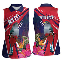 Haiti Personalized Women Sleeveless Polo Shirt Hispaniolan Trogon Tropical Vibes
