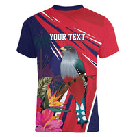 Haiti Personalized Women V-Neck T-Shirt Hispaniolan Trogon Tropical Vibes